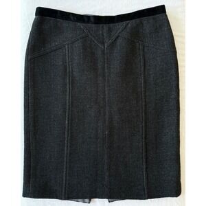 A6 Marc by Marc Jacobs Black Multi‎ Tweed Pencil Skirt Velvet Trim Size 2